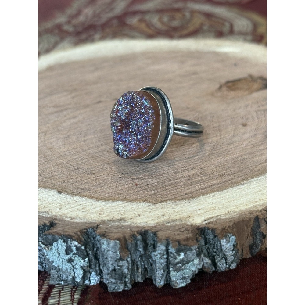 Sterling Silver Druzy Ring Size 10‎ 925 Silver Purple Gemstone Ring
